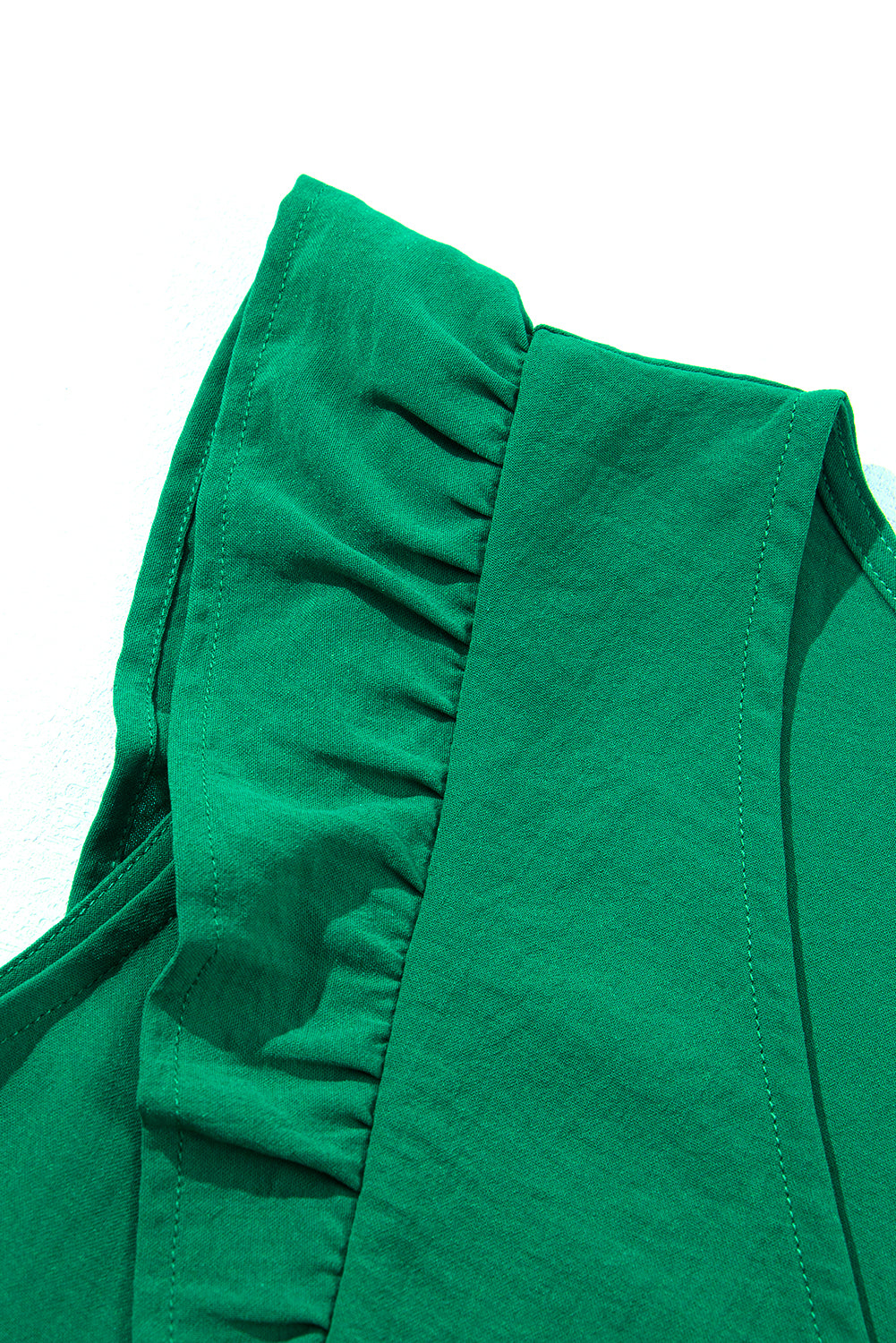 Ladies Bright Green Solid Color V Neck Ruffle Tiered Mini Dress