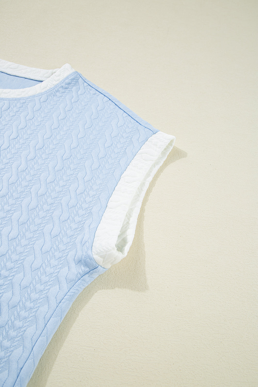 Ladies Beau Blue Contrast Trim Textured Crewneck Tee and Pocketed Skirt Set