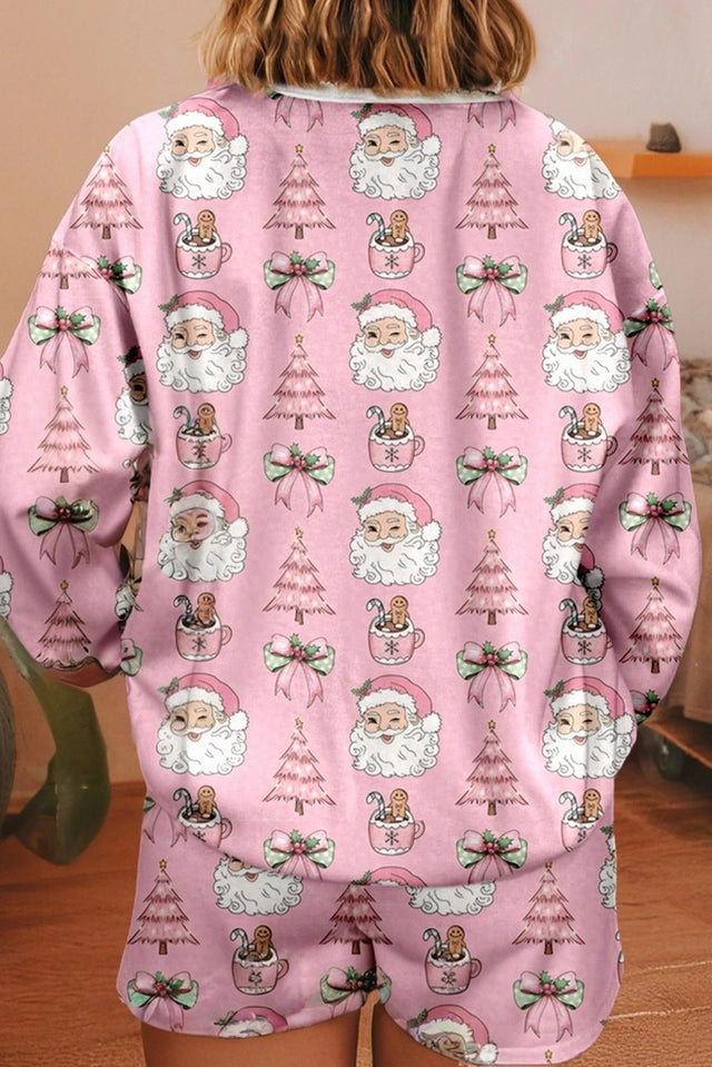 Ladies LDC Christmas Fashion Print 2pcs Lounge Short Set-Pink