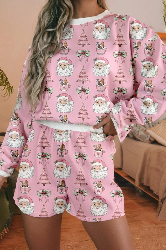 Ladies LDC Christmas Fashion Print 2pcs Lounge Short Set-Pink