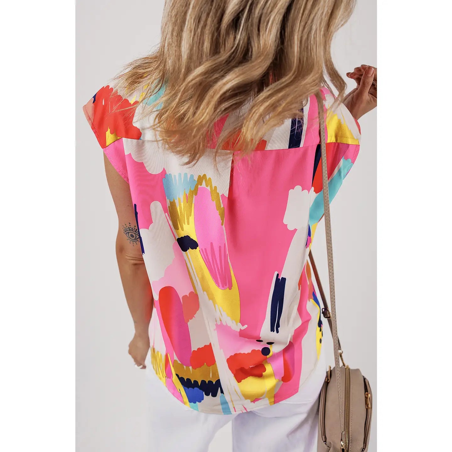 Ladies LDC Abstract Print Collared Cap Sleeve Casual Shirt