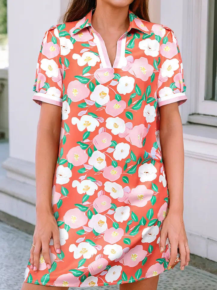 Ladies LDC Color Crush Floral Shift Dress-Fresh Salmon