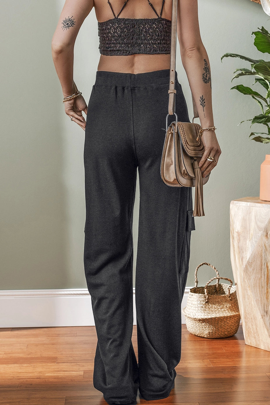 Ladies LDC Cargo Pockets Drawstring Sweatpants-Carbon Grey
