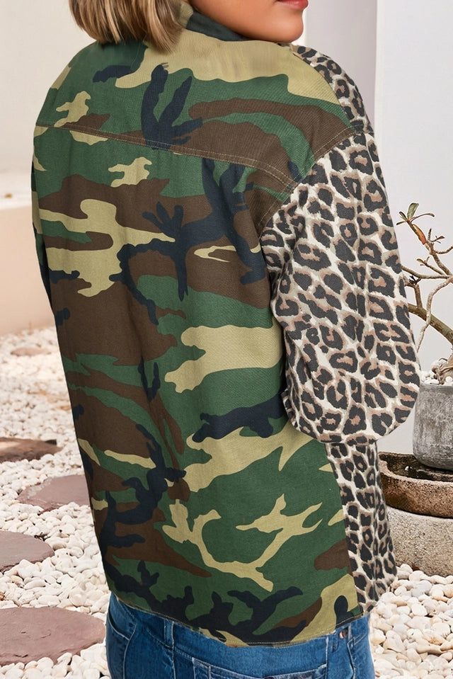 Ladies LDC Leopard Camo Patchwork Oversize Shacket