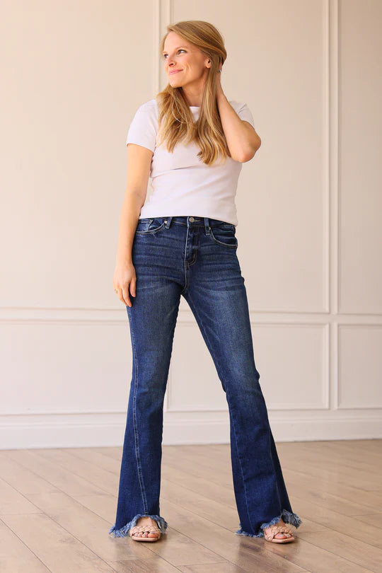 Ladies Grace & Emma The Hanna Dark Wash Shark Bite Flares