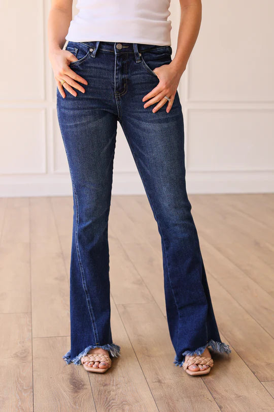 Ladies Grace & Emma The Hanna Dark Wash Shark Bite Flares
