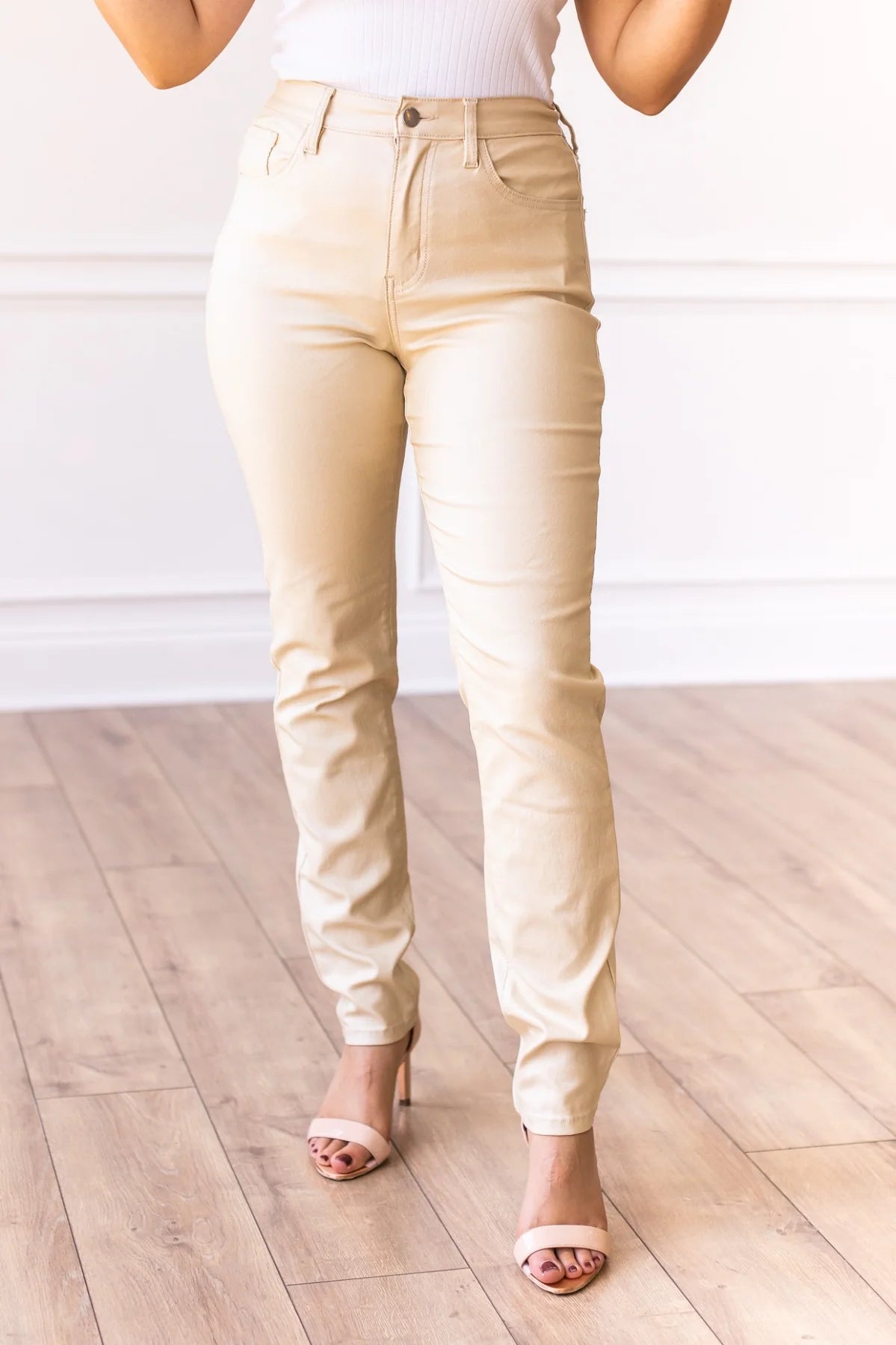 Ladies Grace & Emma Giovanna's Metallic Gold Skinny Jeans