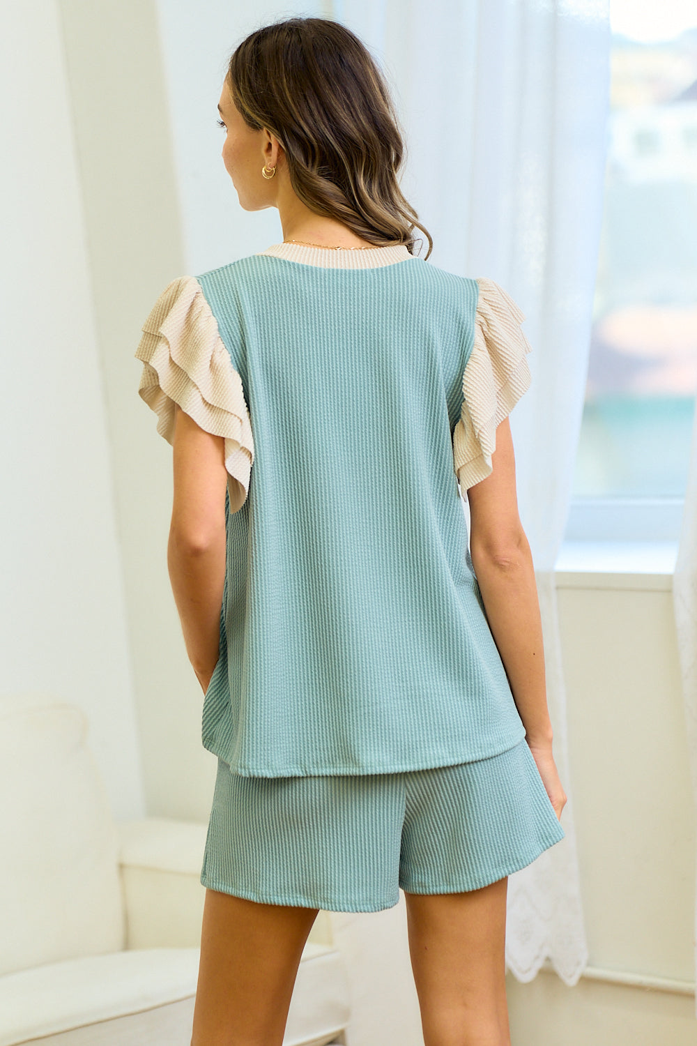 Ladies Sweet and Lovely Things Rib Top-Light Blue
