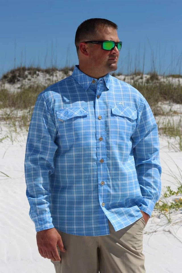 Men's Coastal Plaid Long Sleeve Shirt-Heron Blue