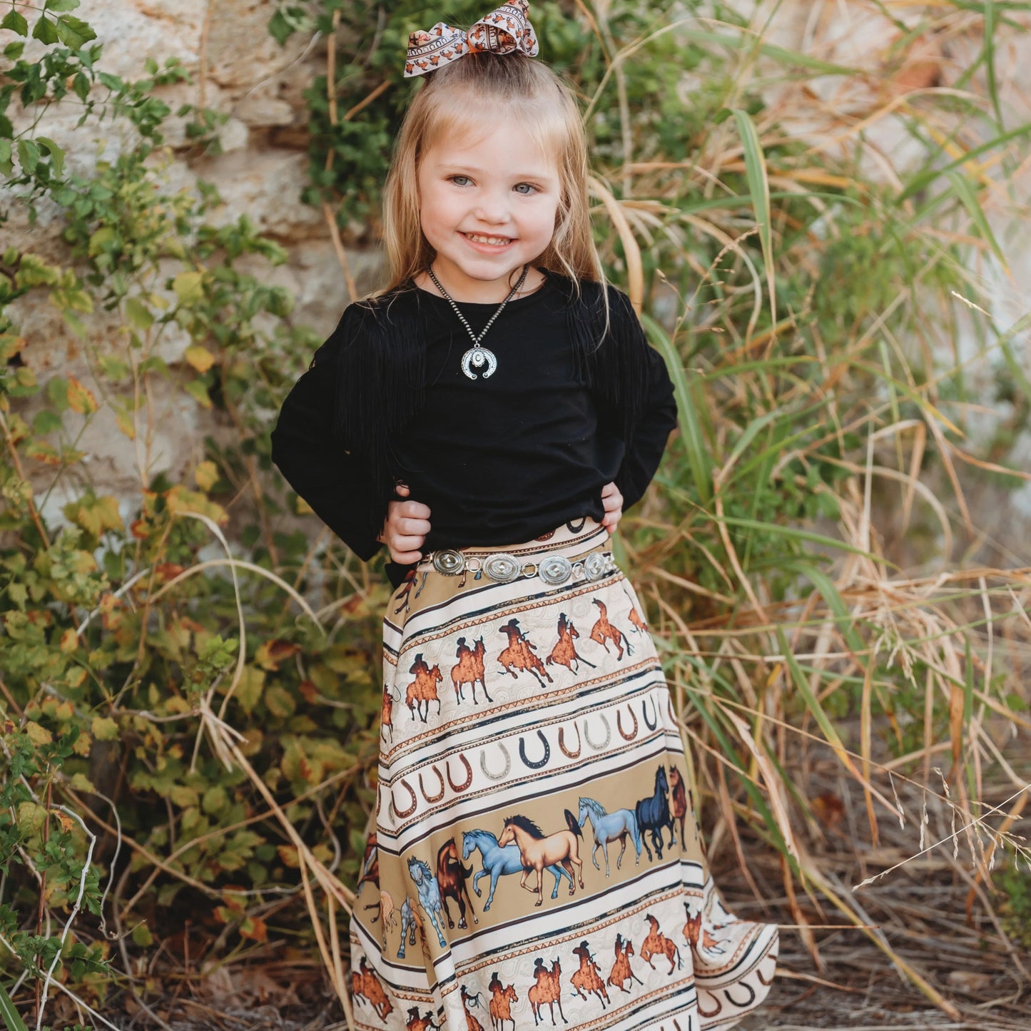 Girls Gold Wild Horses Girl Maxi Skirt by Shea Baby