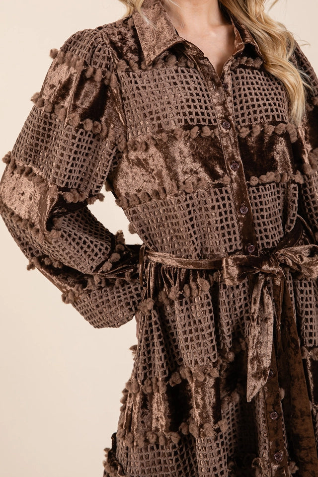 Ladies Velvet Shirt Mini Dress