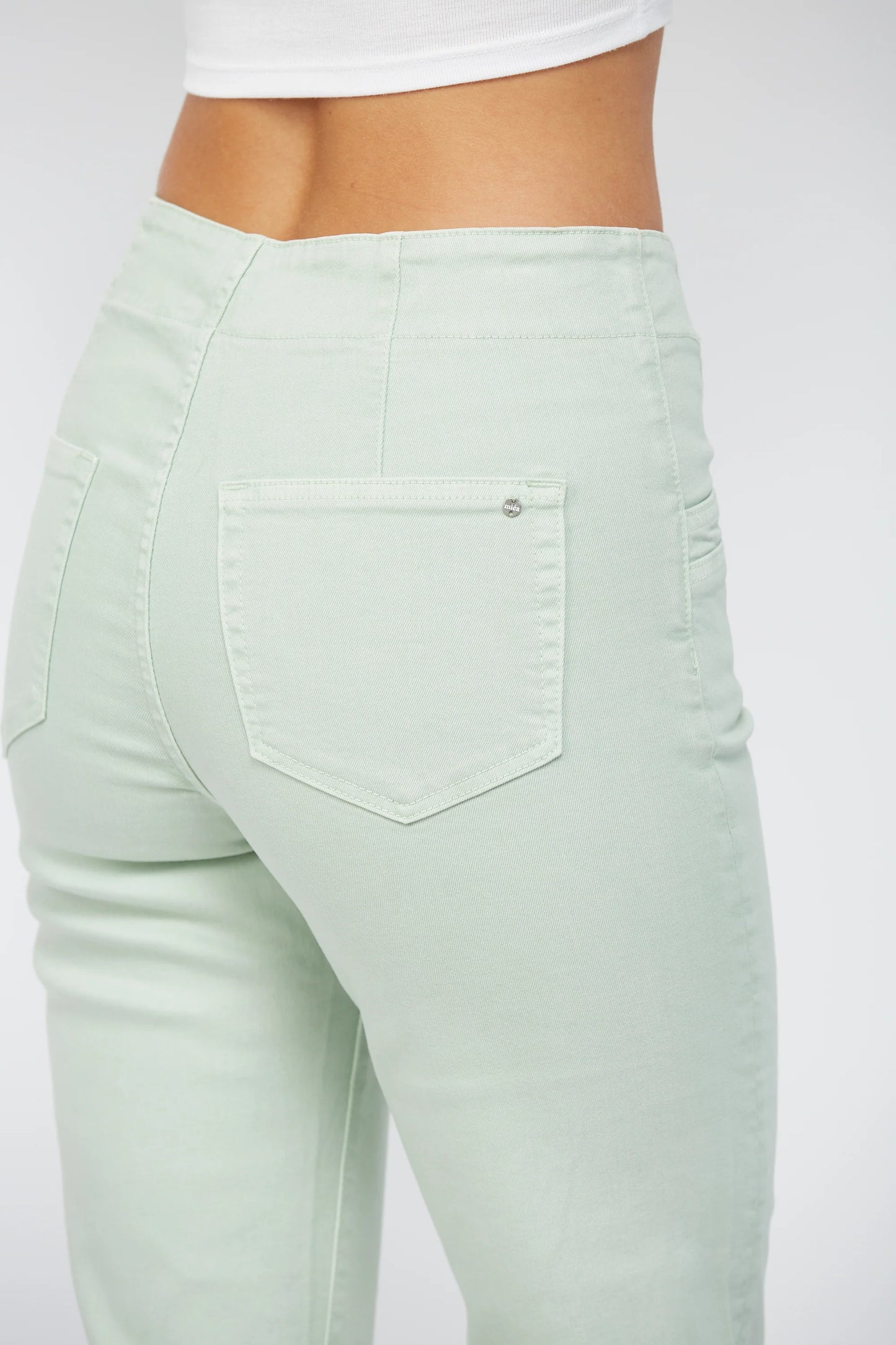 Ladies Mica Denim Super High-Rise Flare Jeans with Double Button - Blue Mint