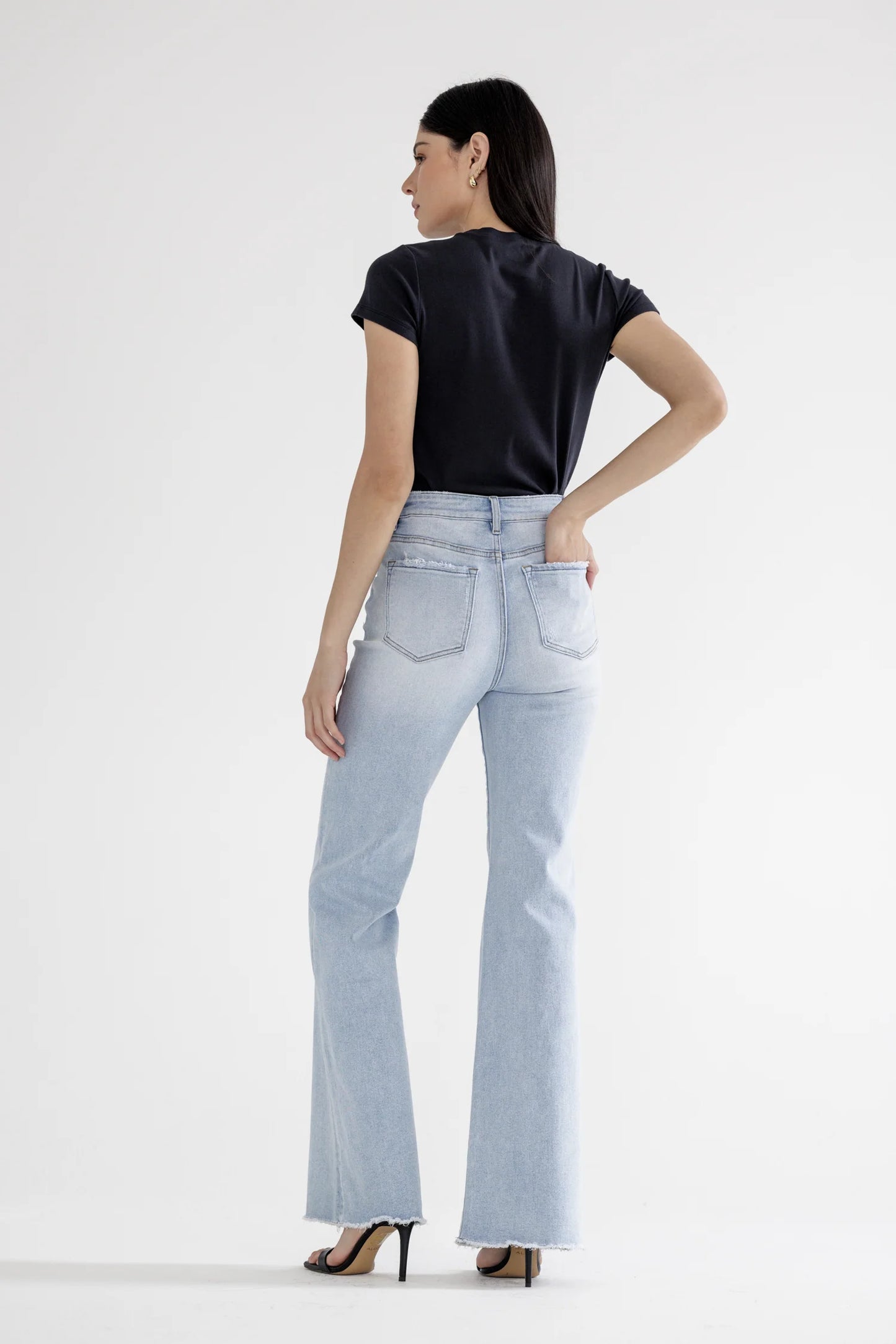 Ladies Mica Denim Super High Rise Vintage Flare Jeans - Stone Wash Blue