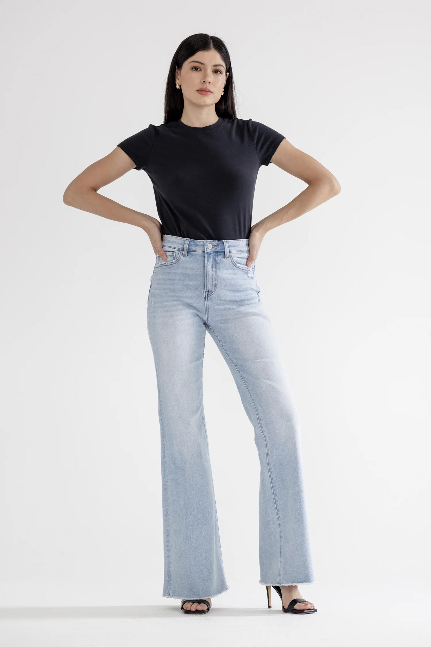 Ladies Mica Denim Super High Rise Vintage Flare Jeans - Stone Wash Blue
