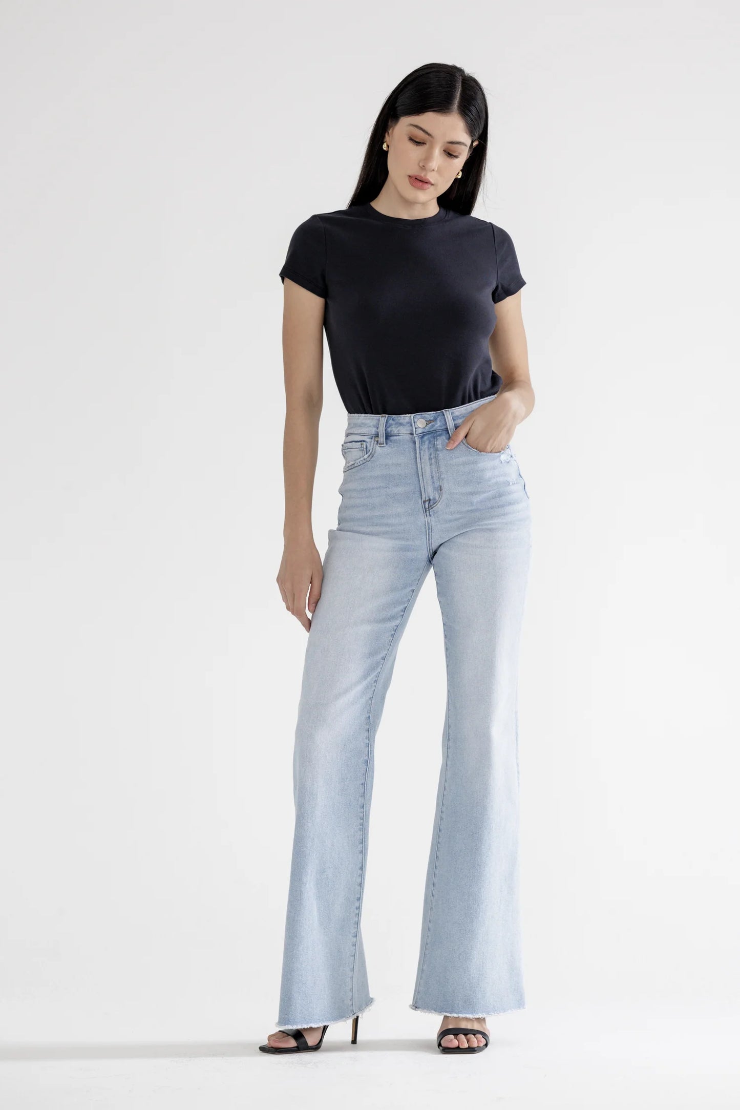 Ladies Mica Denim Super High Rise Vintage Flare Jeans - Stone Wash Blue