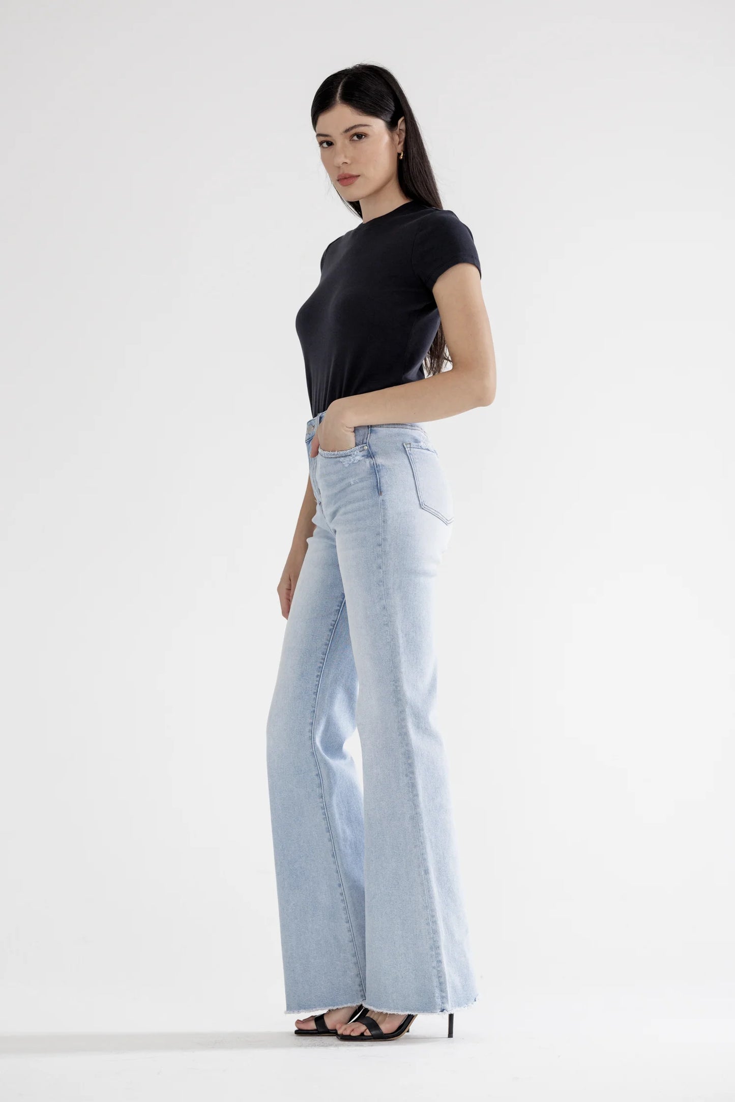 Ladies Mica Denim Super High Rise Vintage Flare Jeans - Stone Wash Blue