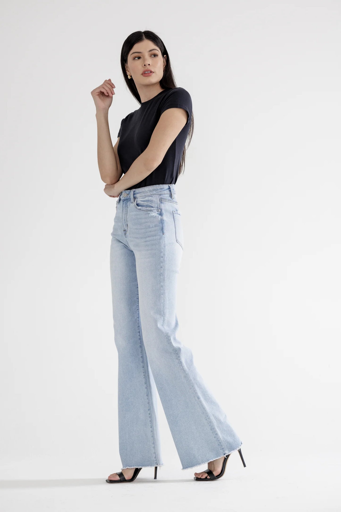 Ladies Mica Denim Super High Rise Vintage Flare Jeans - Stone Wash Blue