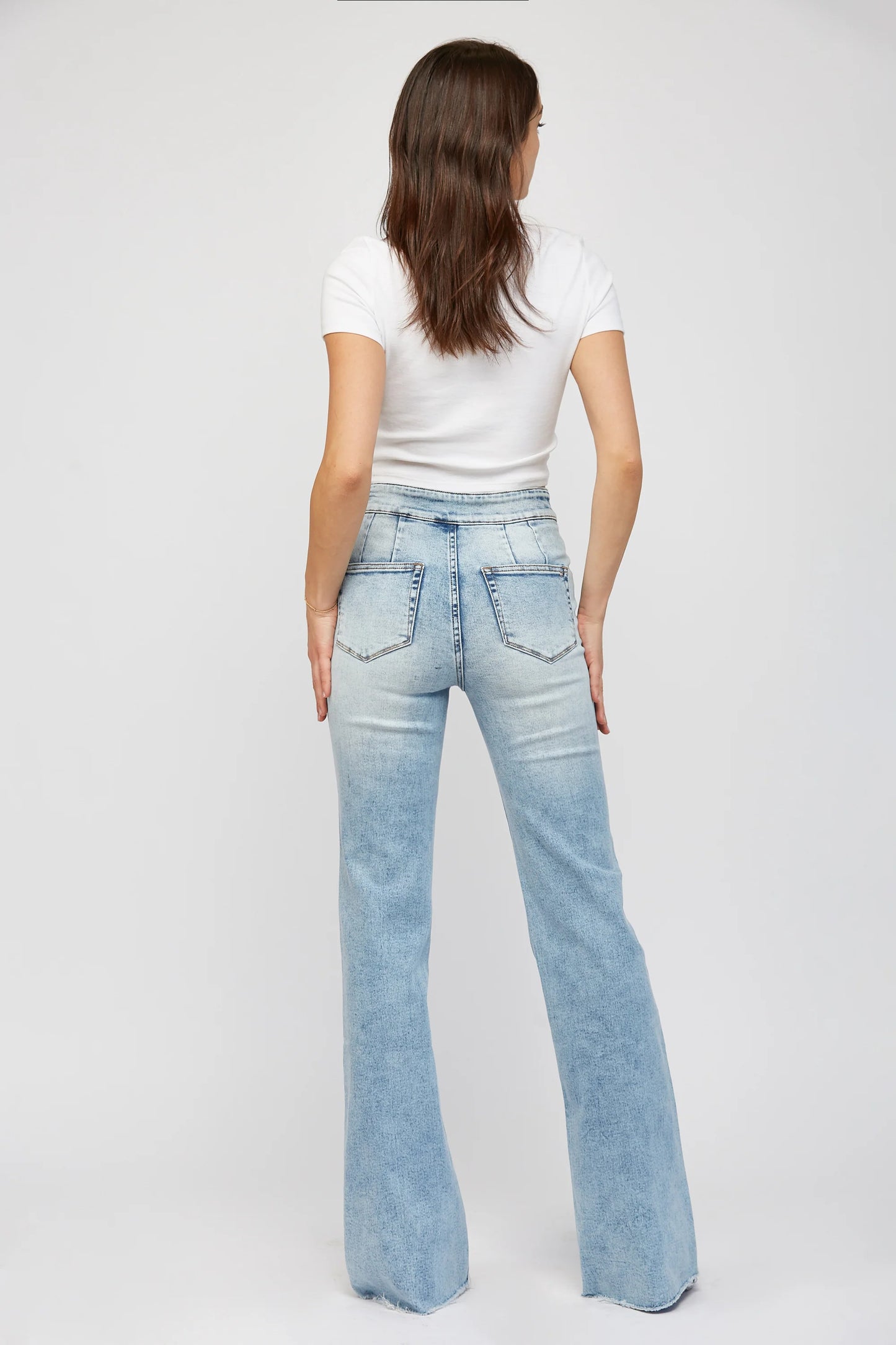 Ladies Mica Denim Super High Rise Relaxed Flare Jean With Double Button-Patricks Blue