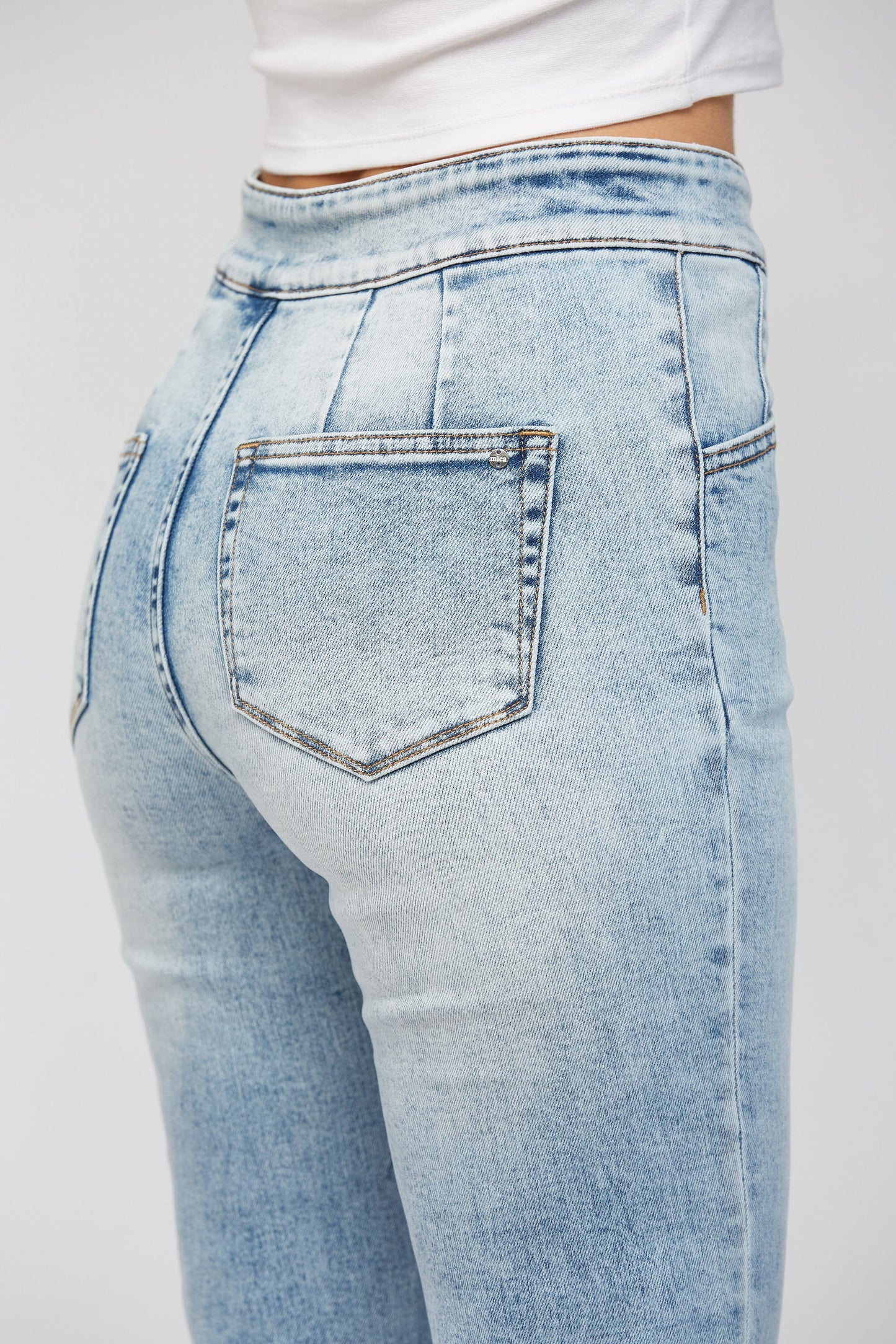 Ladies Mica Denim Super High Rise Relaxed Flare Jean With Double Button-Patricks Blue