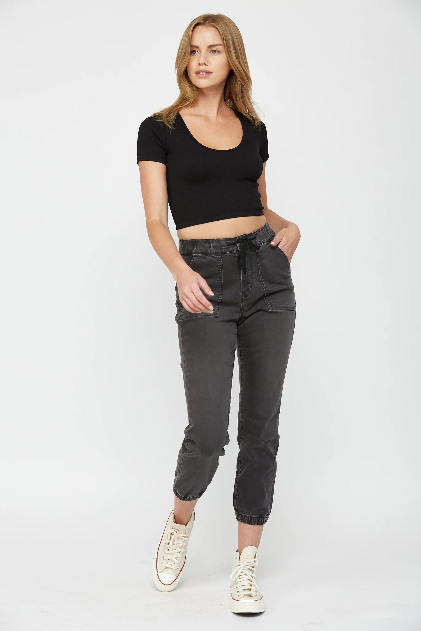 Ladies Mica Denim High Rise Cropped Joggers