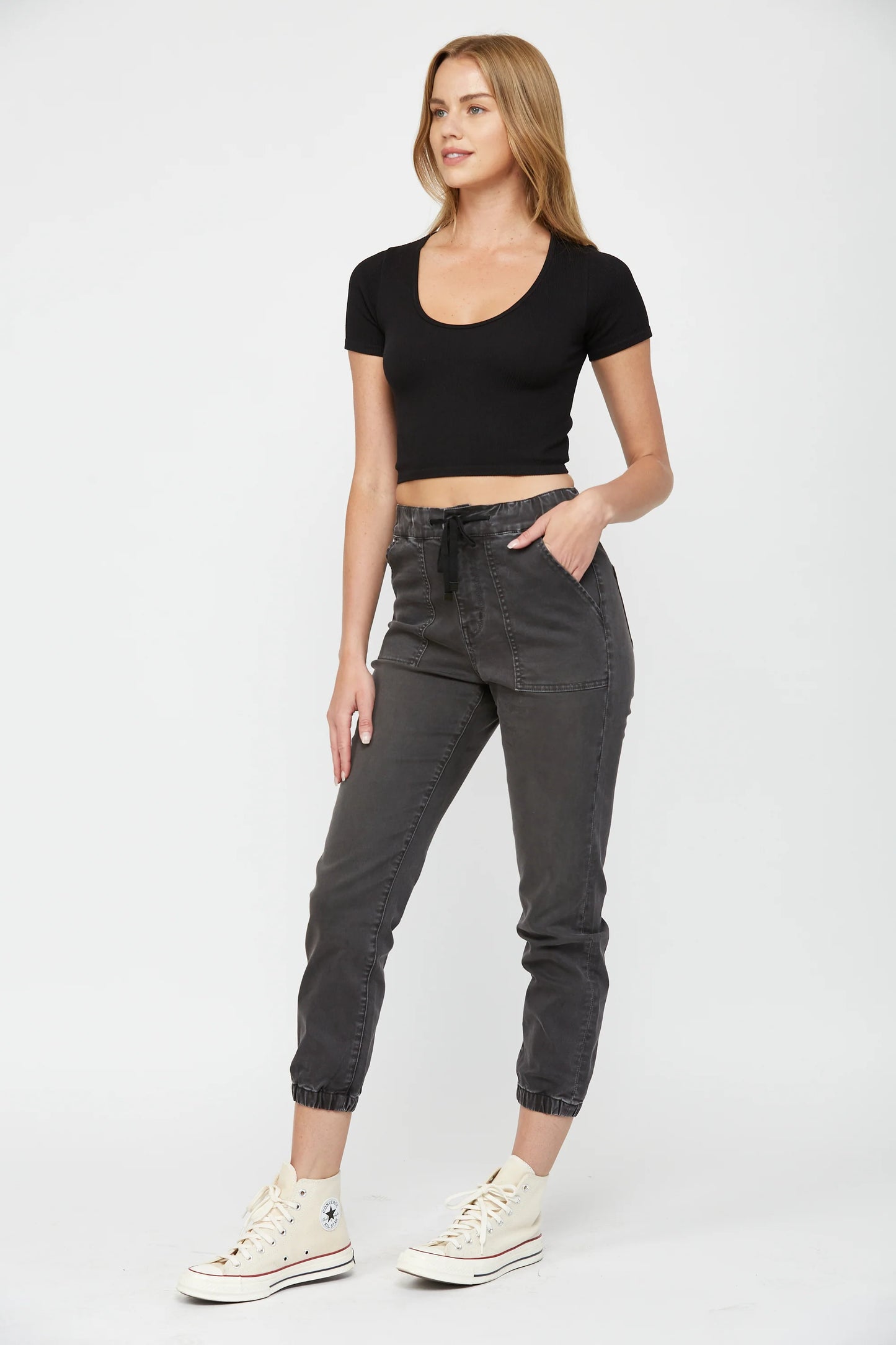 Ladies Mica Denim High Rise Cropped Joggers