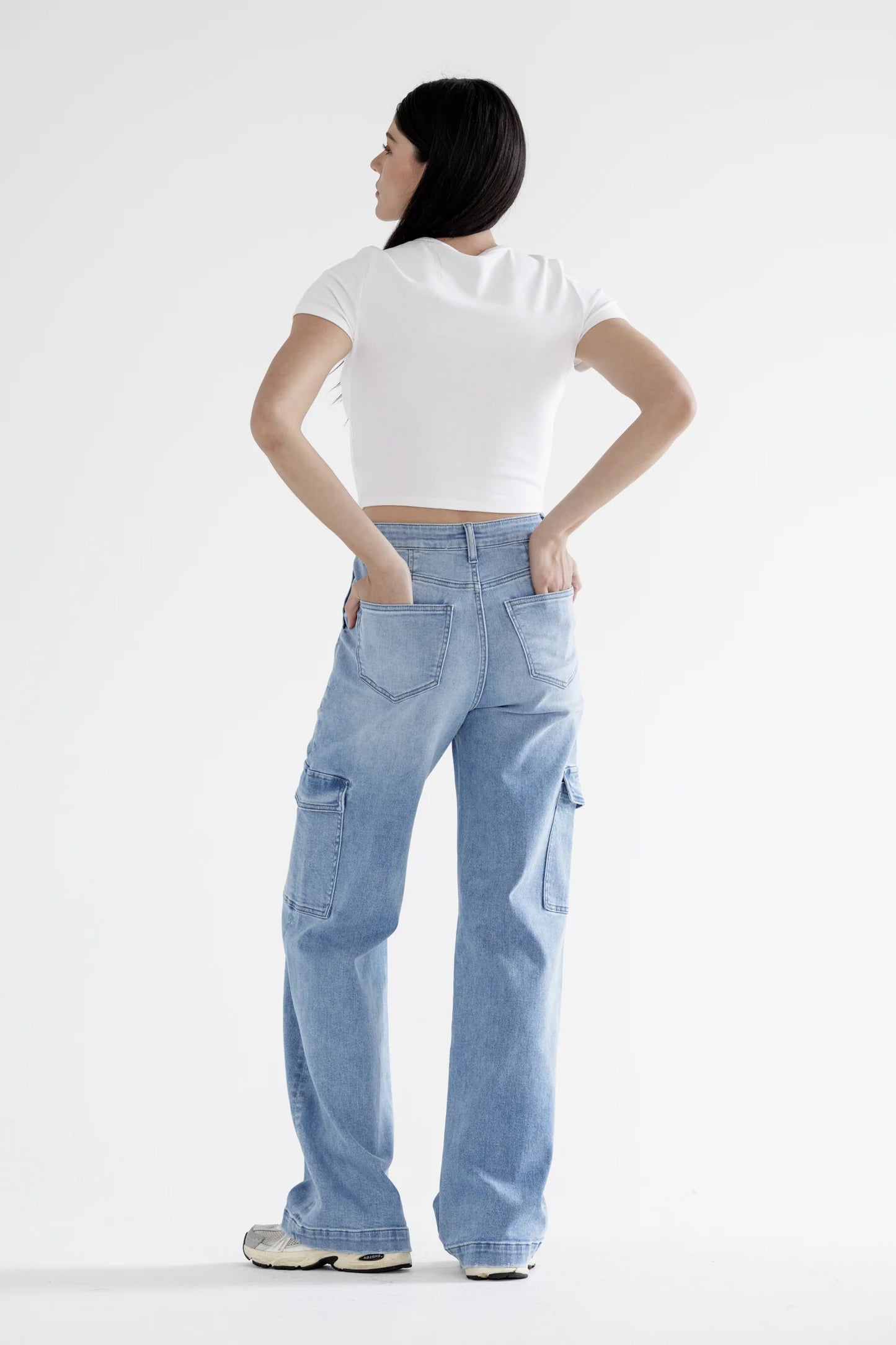 Ladies Mica Denim Super High Rise Wide Cargo Jeans - Lowes Blue