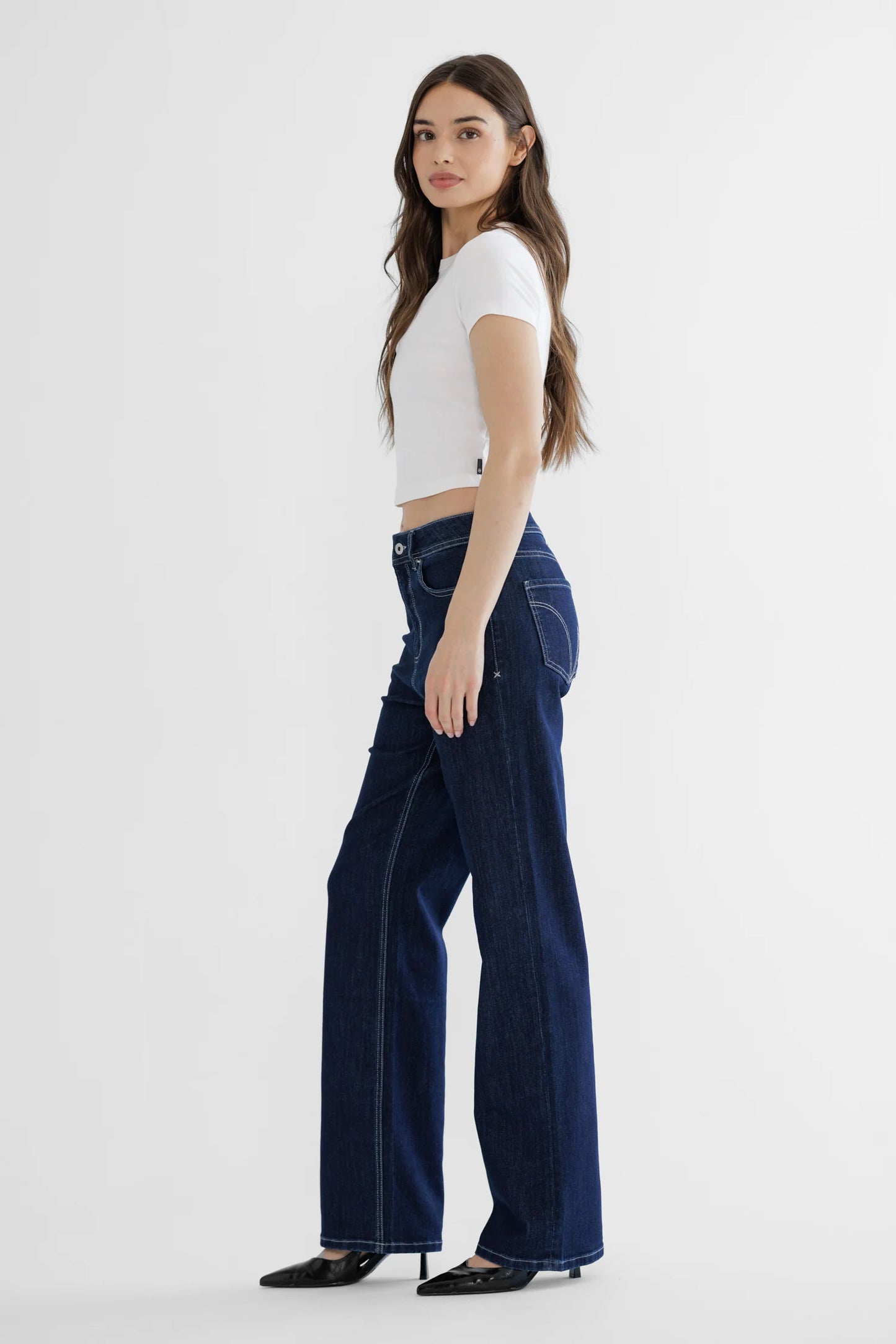 Ladies Mica Denim High-Rise Straight Leg Loose Fit Jeans - Indigo Blue