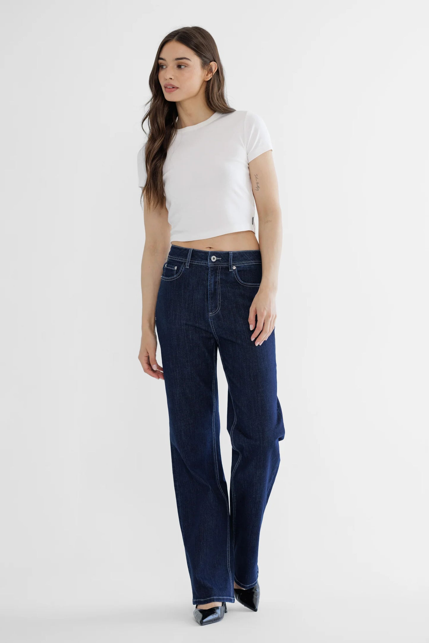 Ladies Mica Denim High-Rise Straight Leg Loose Fit Jeans - Indigo Blue