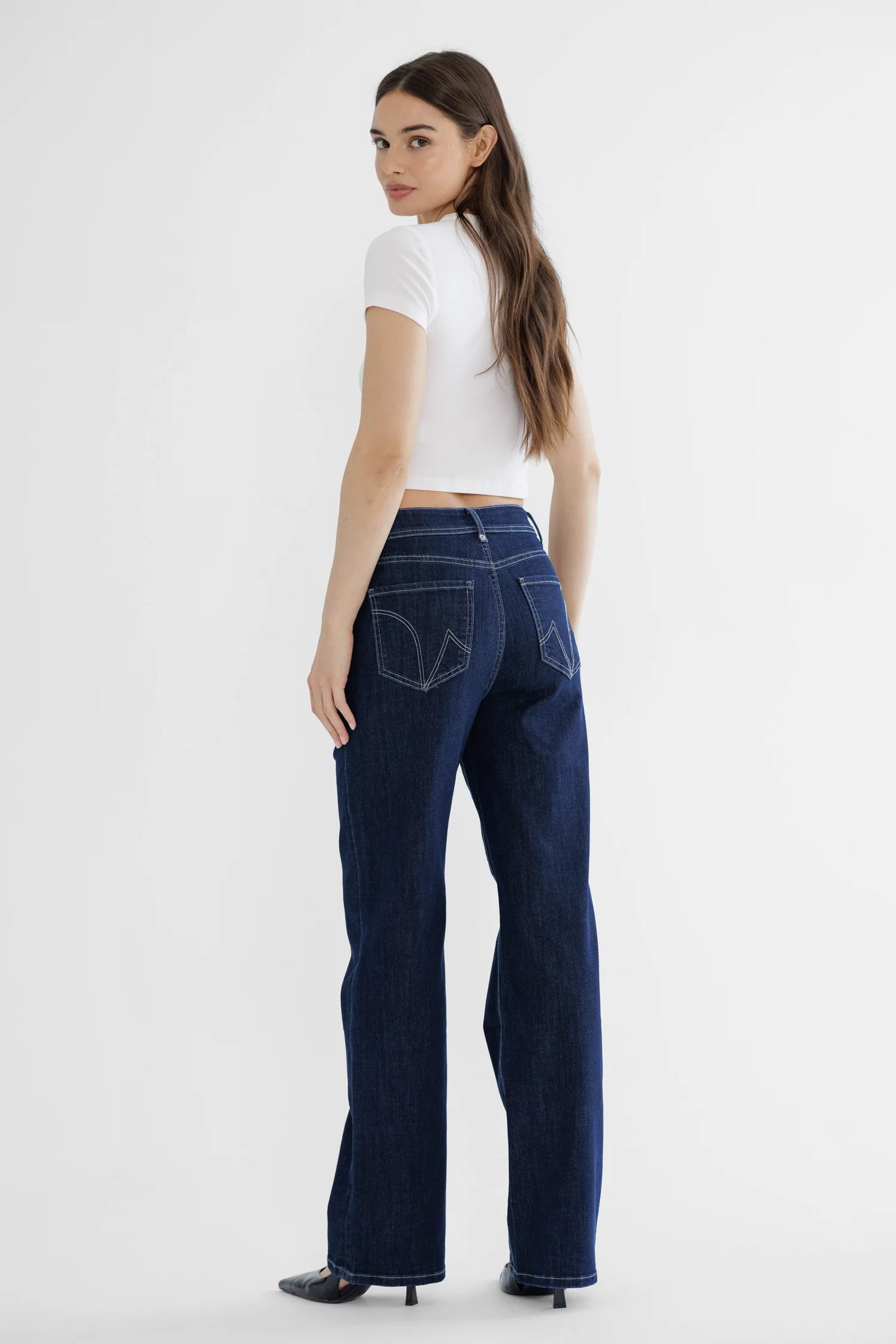 Ladies Mica Denim High-Rise Straight Leg Loose Fit Jeans - Indigo Blue