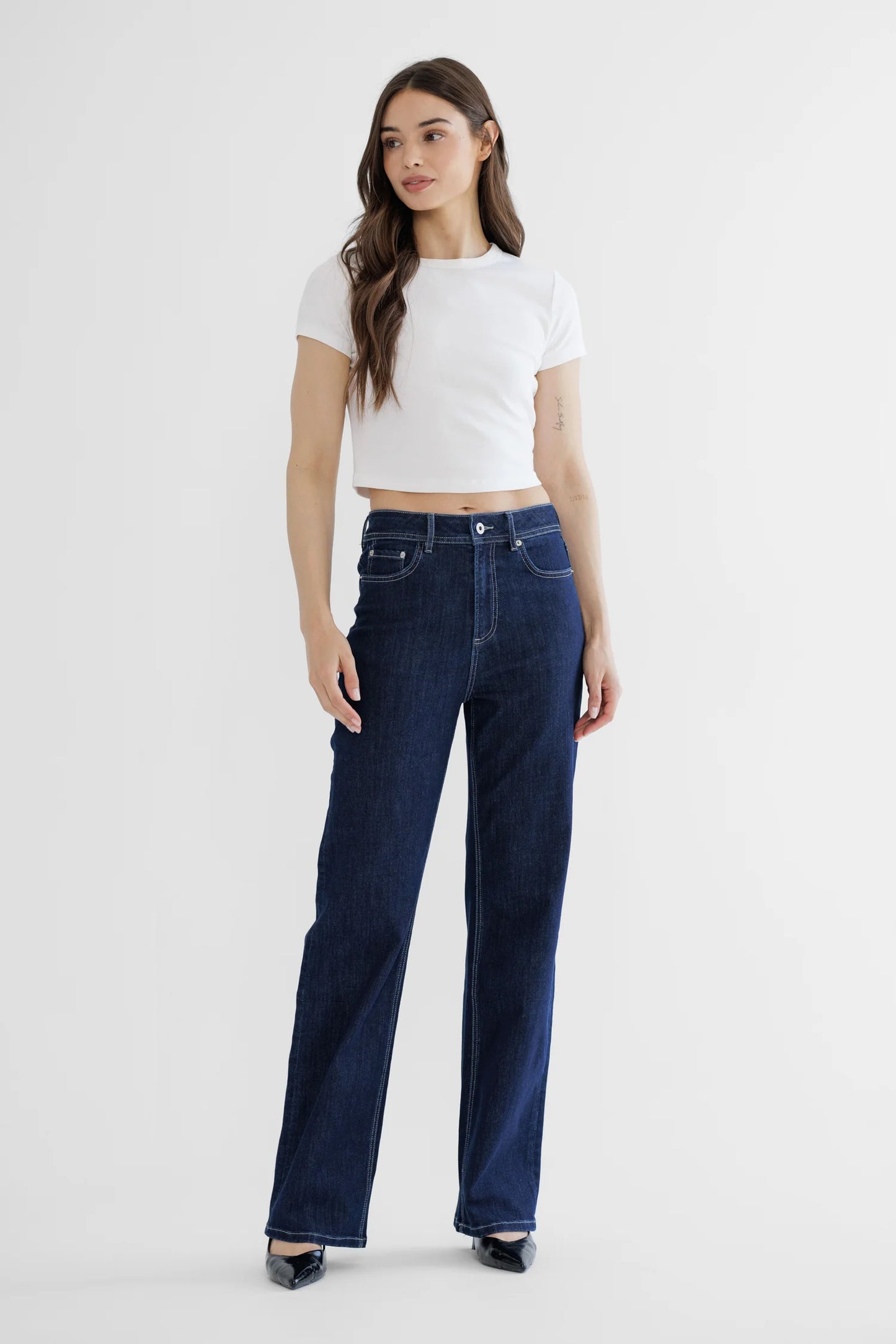 Ladies Mica Denim High-Rise Straight Leg Loose Fit Jeans - Indigo Blue