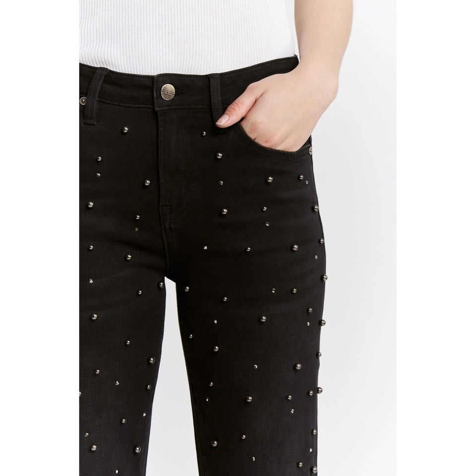 Ladies Mica Denim High Rise Straight Embellished Jeans-Black Pearl