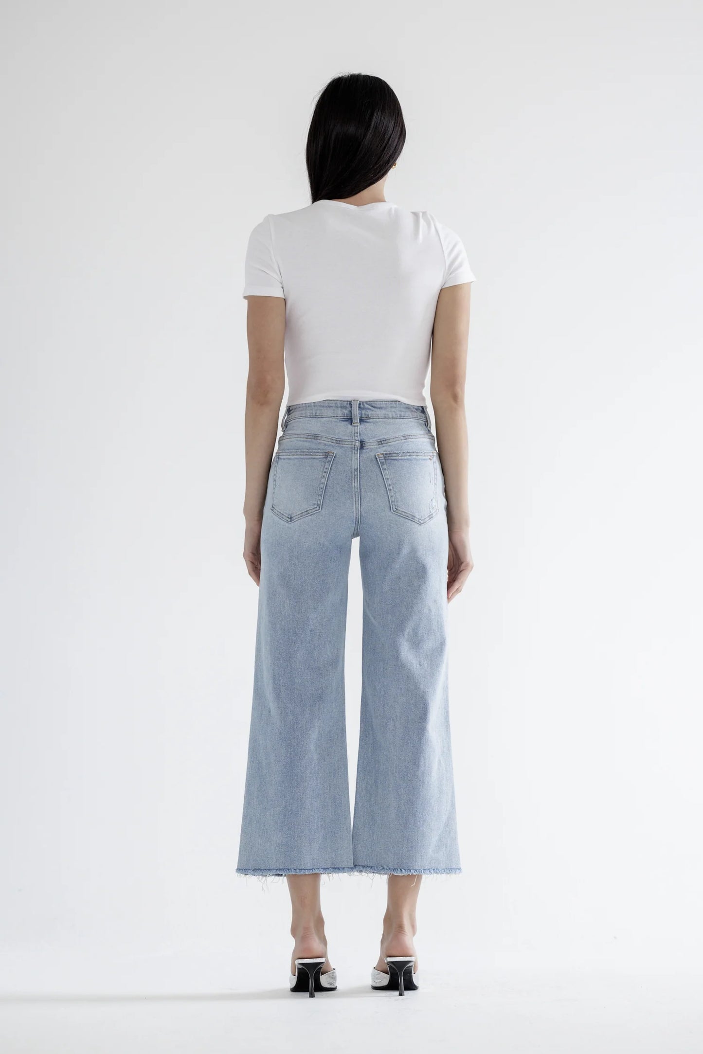 Ladies Mica Denim High Rise Wide Leg Jeans With Jeweled Embellishments