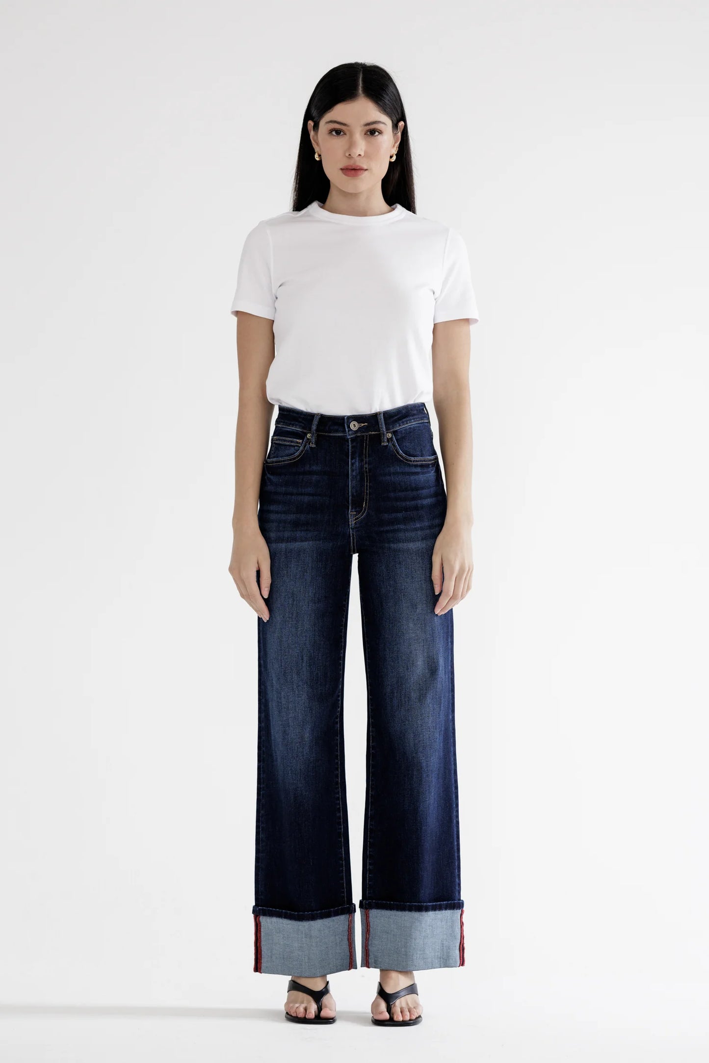 Ladies Mica Denim High Rise Wide Leg Jeans with Cuff Hem - Blue Whale