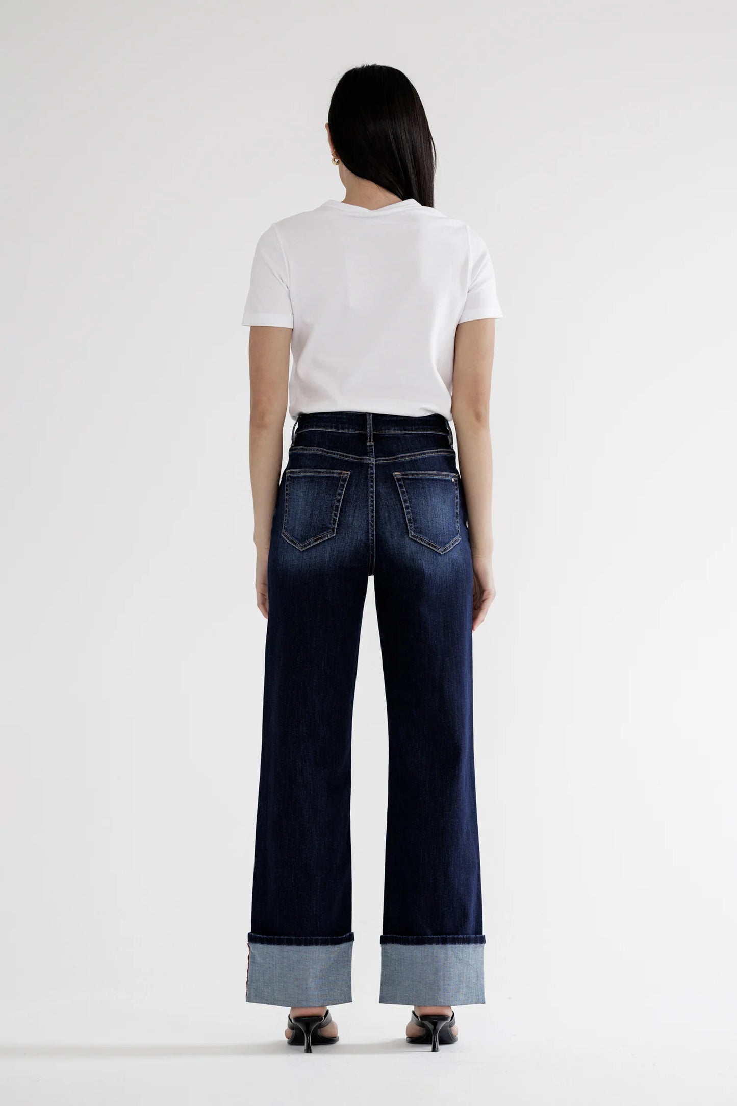 Ladies Mica Denim High Rise Wide Leg Jeans with Cuff Hem - Blue Whale