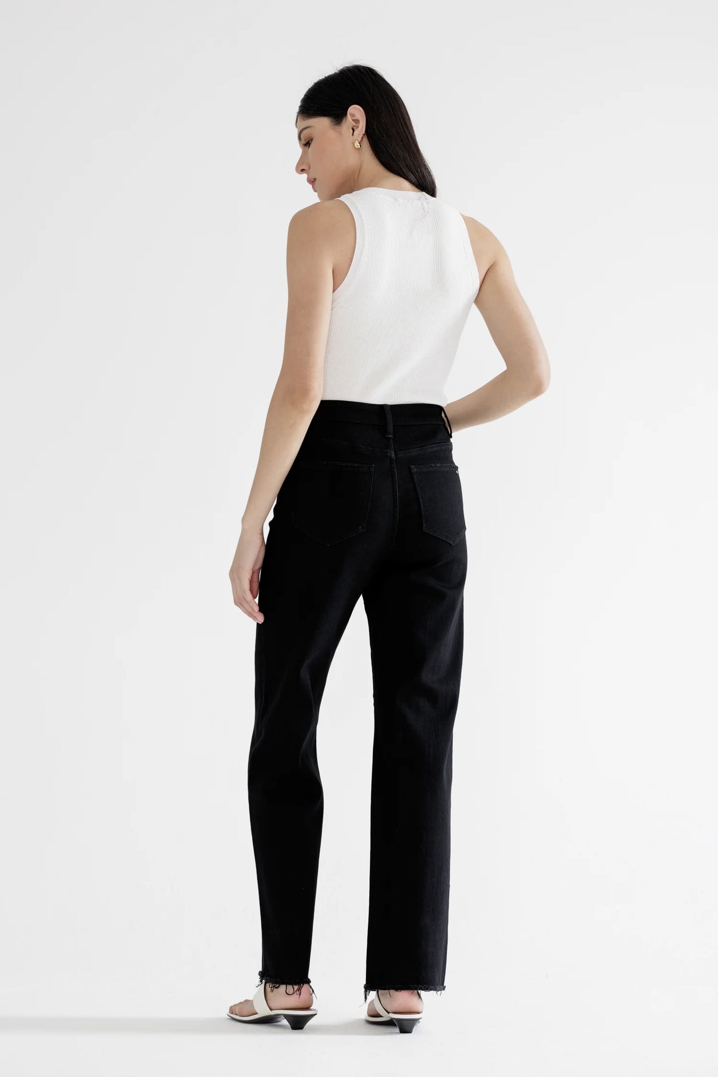 Ladies Mica Denim High Rise Slim Wide Jeans With Raw Hem - Black Cat