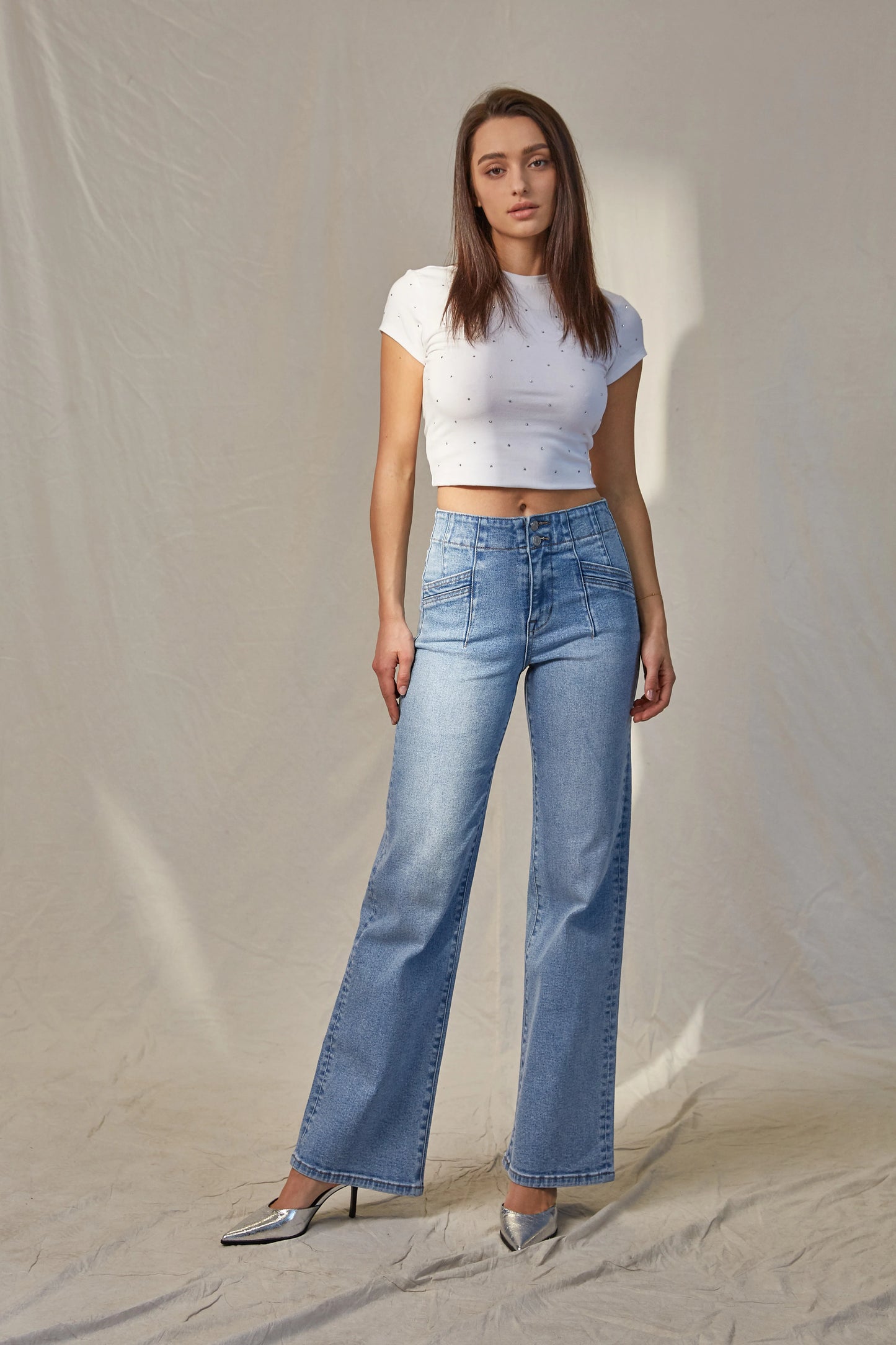 Ladies Mica Denim High-Rise Wide Leg Jeans - Light Wash
