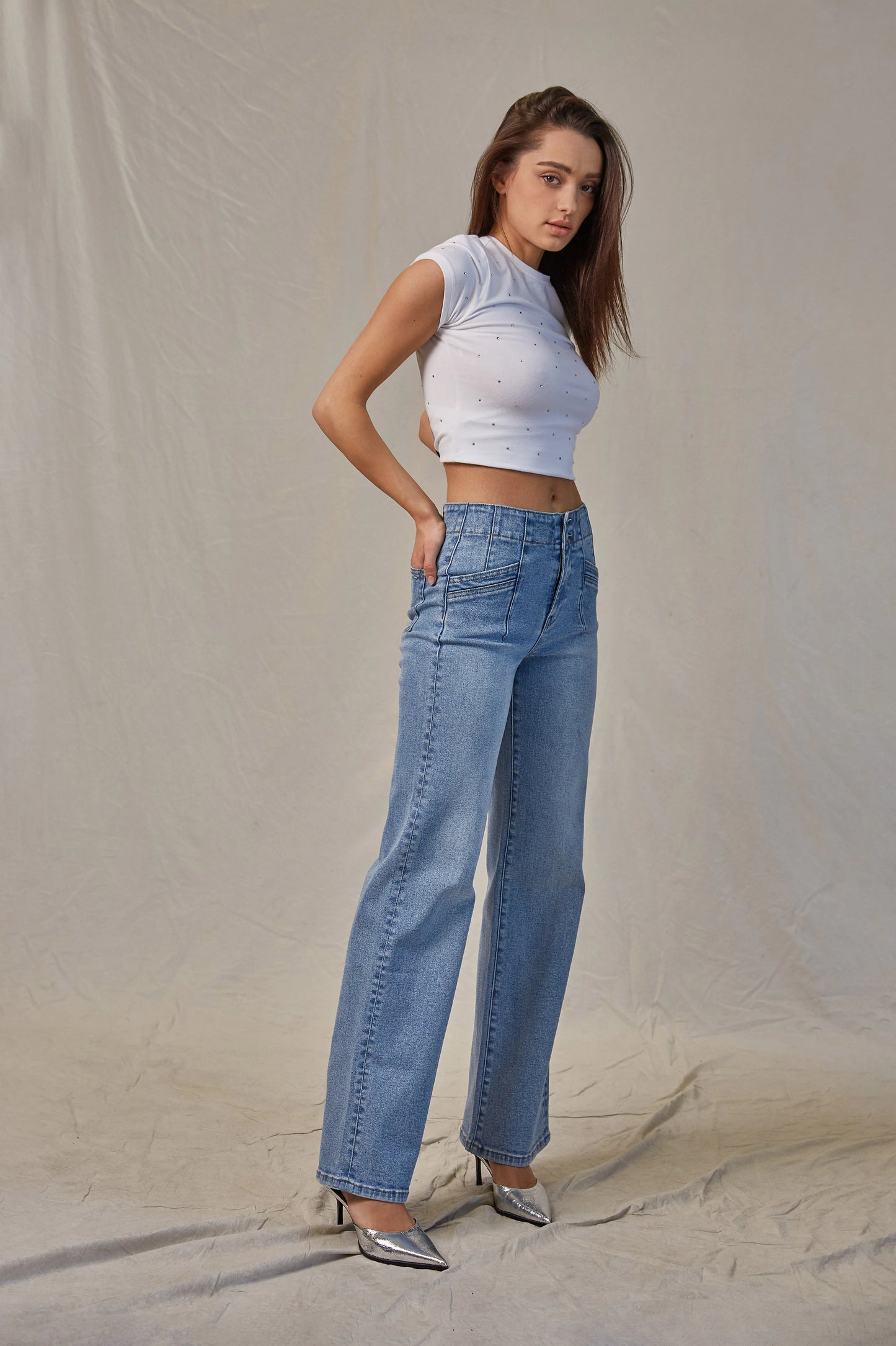 Ladies Mica Denim High-Rise Wide Leg Jeans - Light Wash