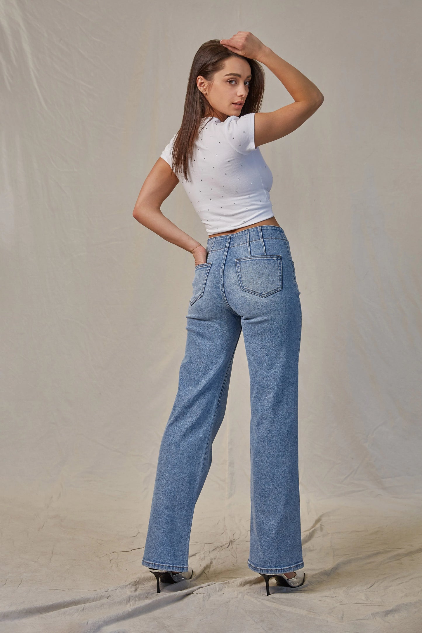 Ladies Mica Denim High-Rise Wide Leg Jeans - Light Wash