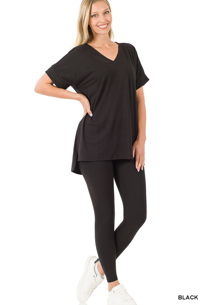 Ladies Brushed Microfiber Loungewear Set-Black