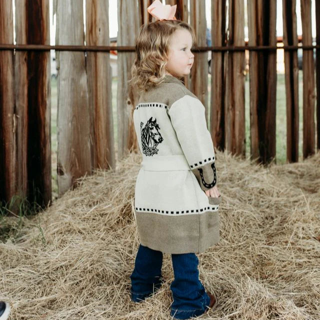 Girls Horseshoe Long Cardigan Sweater by Shea Baby