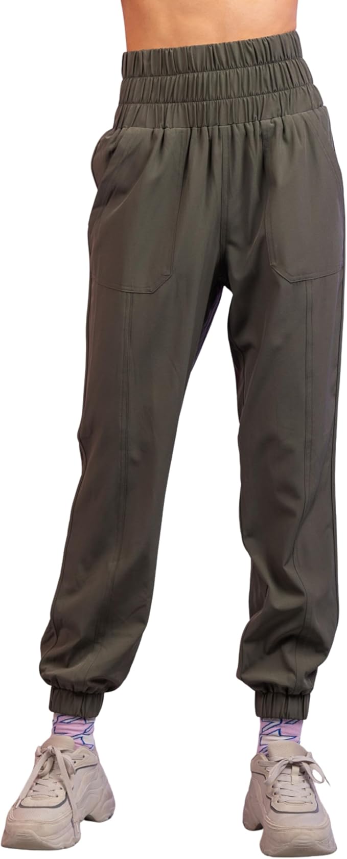 Ladies Elastic Wide Waistband High Waisted Joggers by VeryJ