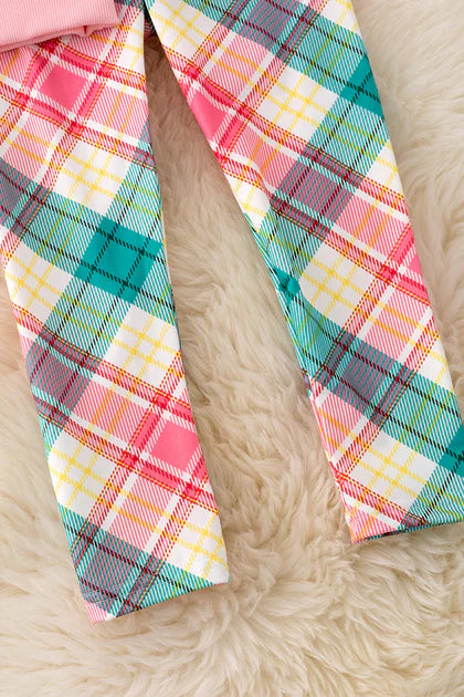 Girls Holly Jolly Embroidered Sweatshirt & Plaid Leggings