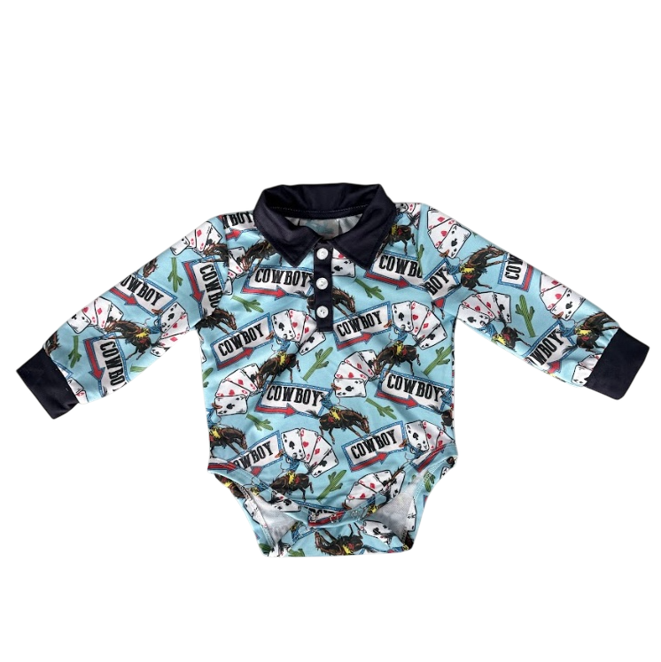 Boys Vegas Cowboy L/S Onesie/Polo by Shea Baby