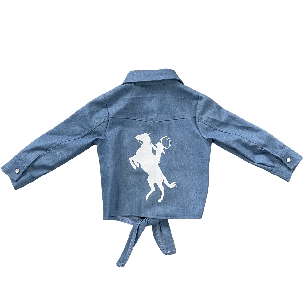 Girls Raring Horse Denim Tie Shirt by Shea Baby