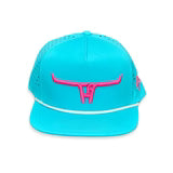 CA Longhorn Pink Puff CA Turquoise Laser Holes/White Rope Snapback Cap