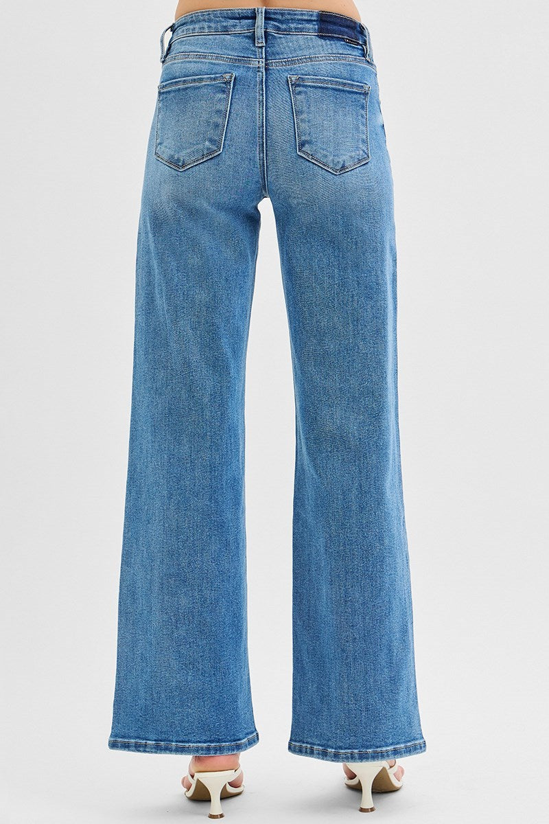 Ladies Low Rise Wide Leg Jeans by Risen Jeans-Medium