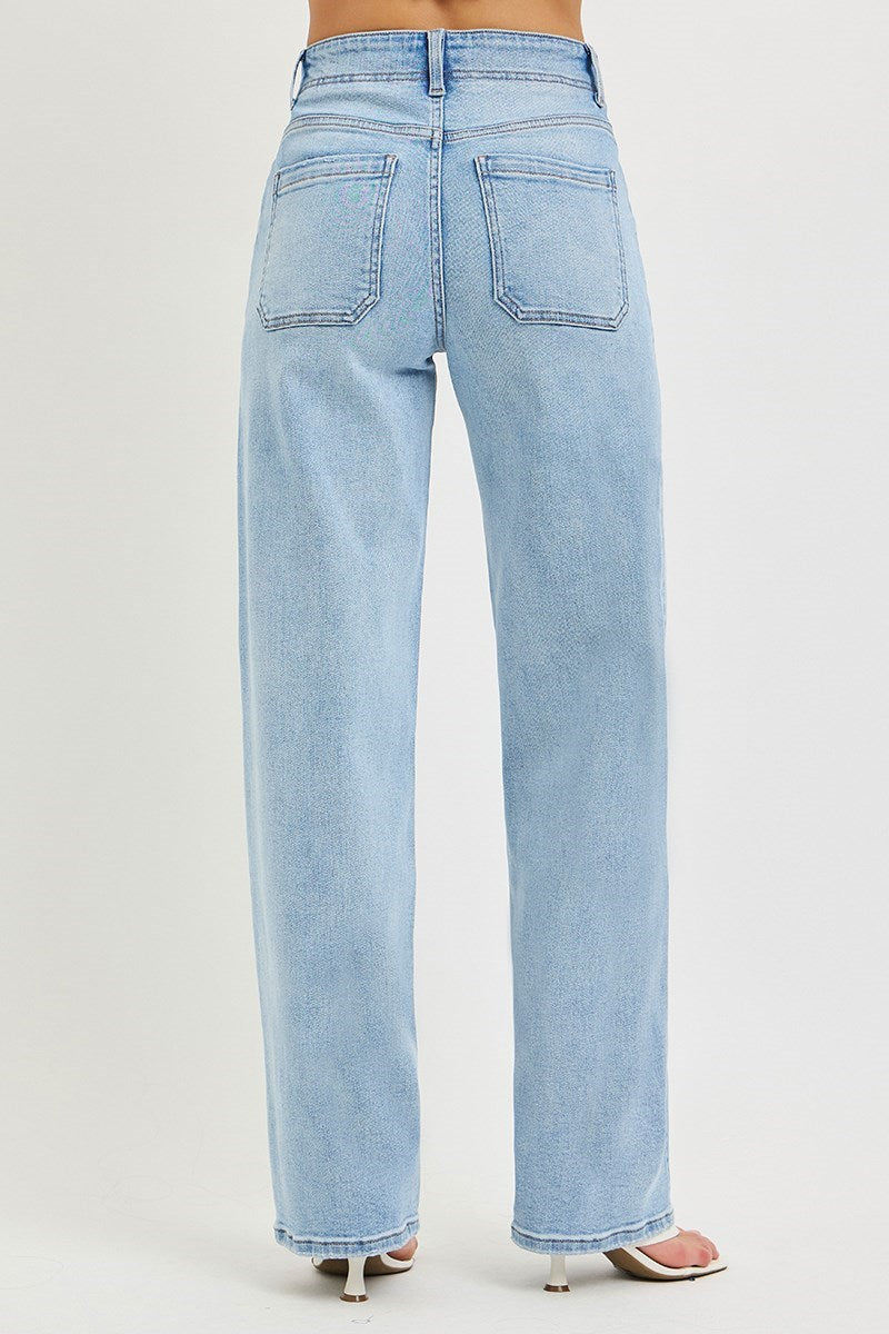 Ladies High Rise Wide Baggy Jeans with Waistband Tie by Risen Jeans