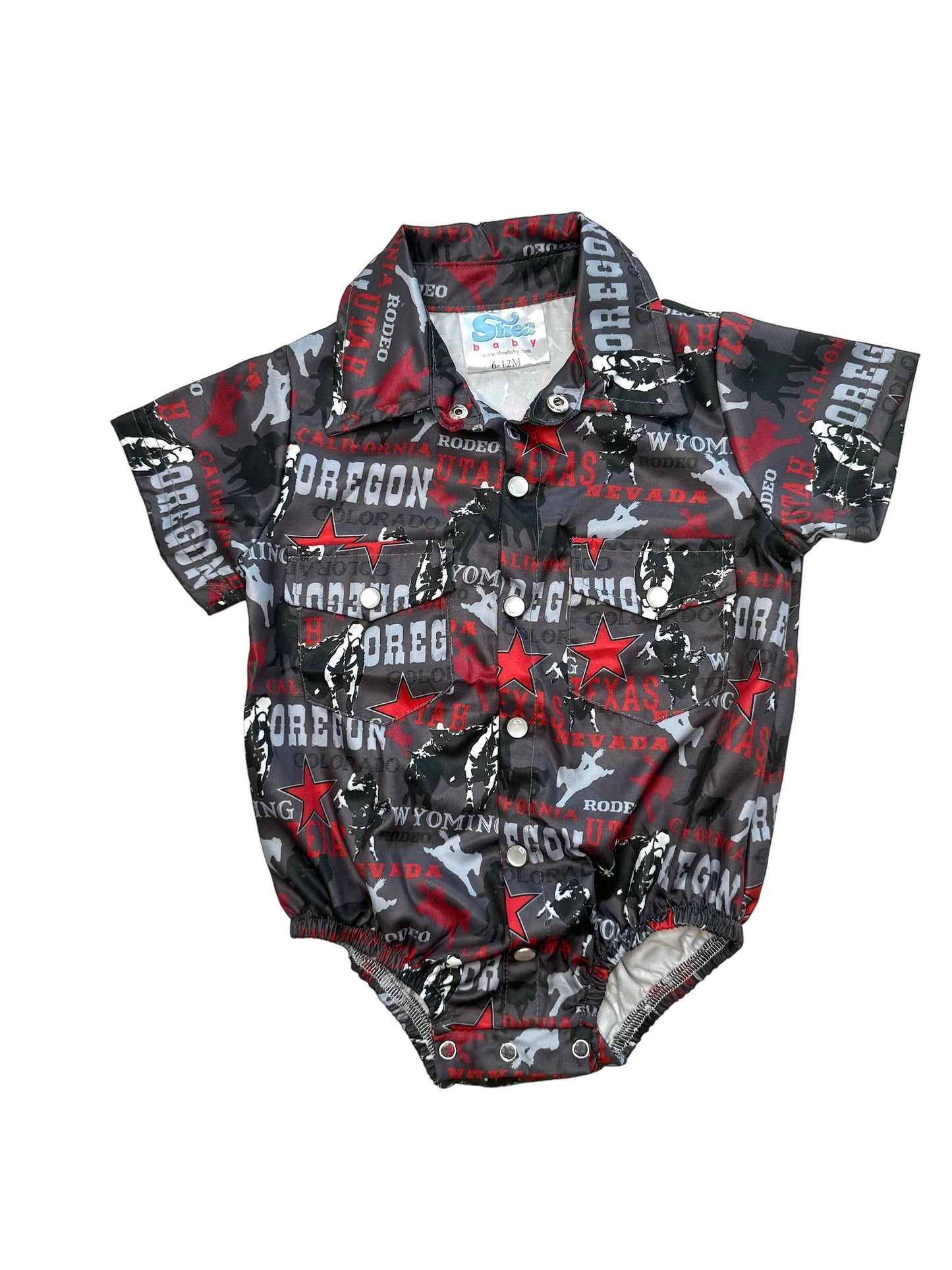 Boys Rodeo Road L/S Pearl Snap Onesie/Shirt by Shea Baby