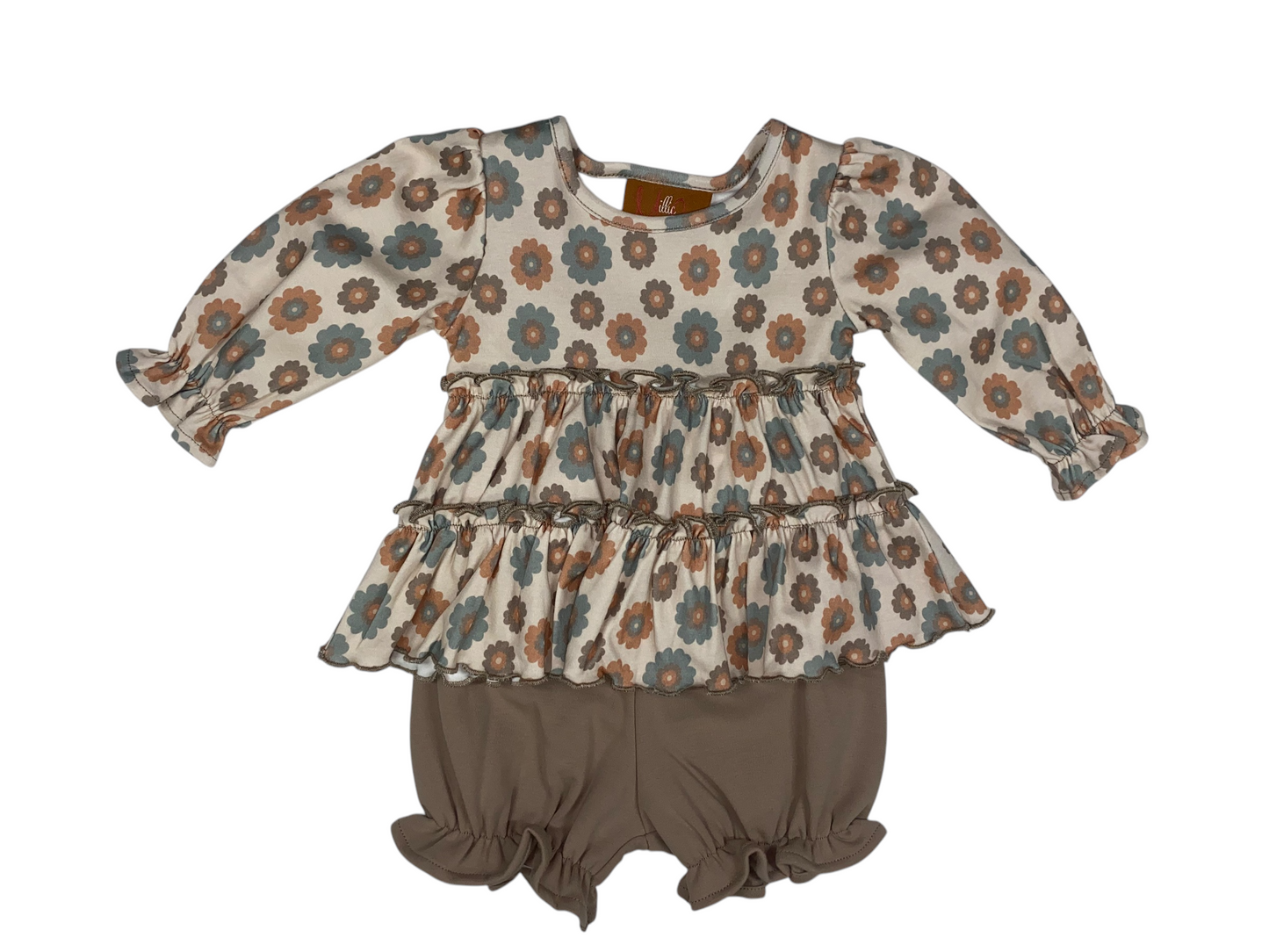 Girls Mocha Floral Bloomer Set by Millie Jay