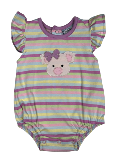 Girls Pig Applique A/S Bubble by Three Sisters